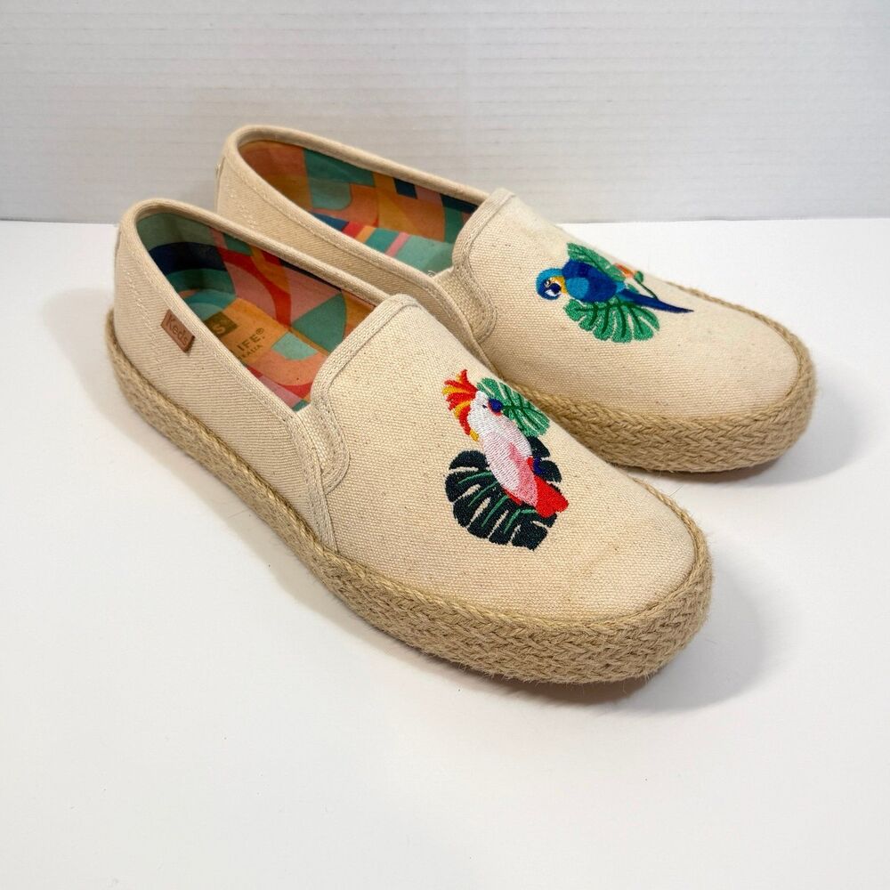 Keds x Sunnylife Embroidered Parrot Slip-On Espadrilles Women's Size 7.5